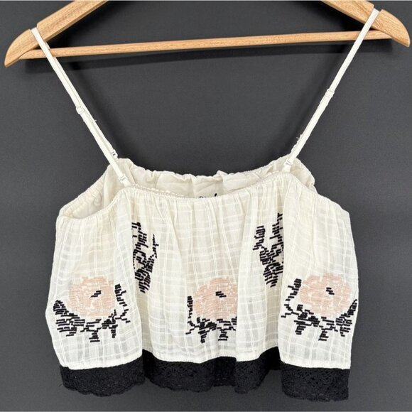 American Eagle Women Floral Embroidered Cami Crop Top M Off White Boho Festival - Picture 2 of 12